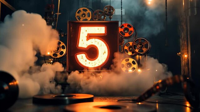 Glowing Number Five in Steampunk Setting