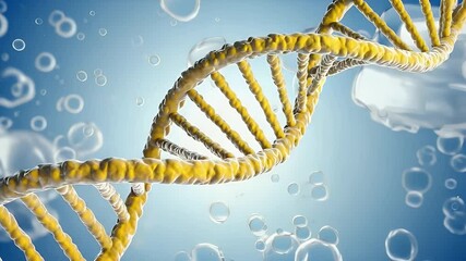 DNA strand with blue background and water bubbles, representing science and medicine - Powered by Adobe