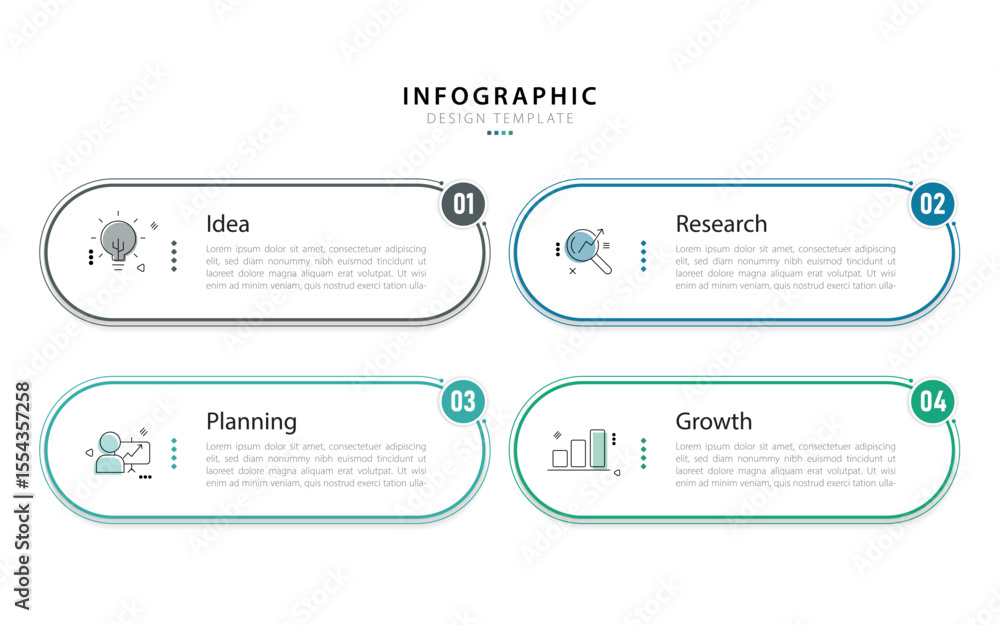 Aufkleber Infographic template 4 Step timeline journey isolated background, Data visualization flat simple design. presentation graph. Business timeline creator 4 options, vector illustration.