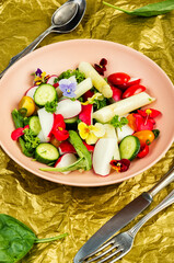 Asparagus salad with flowers.
