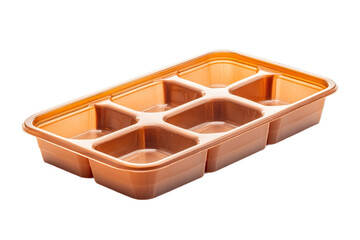 Angled view of plastic cookie box with empty section isolated on transparent background
