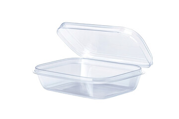 Front-facing view of transparent clamshell contain isolated on transparent background