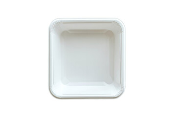 High-angle shot of single empty takeout food box isolated on transparent background