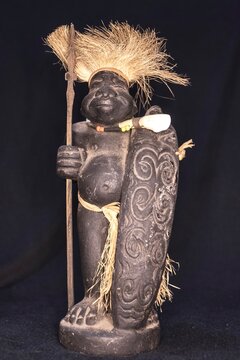 Tribal Warrior Figurine with Spear and Shield &ndash; Ethnic Handcrafted Sculpture Representing Indigenous Culture