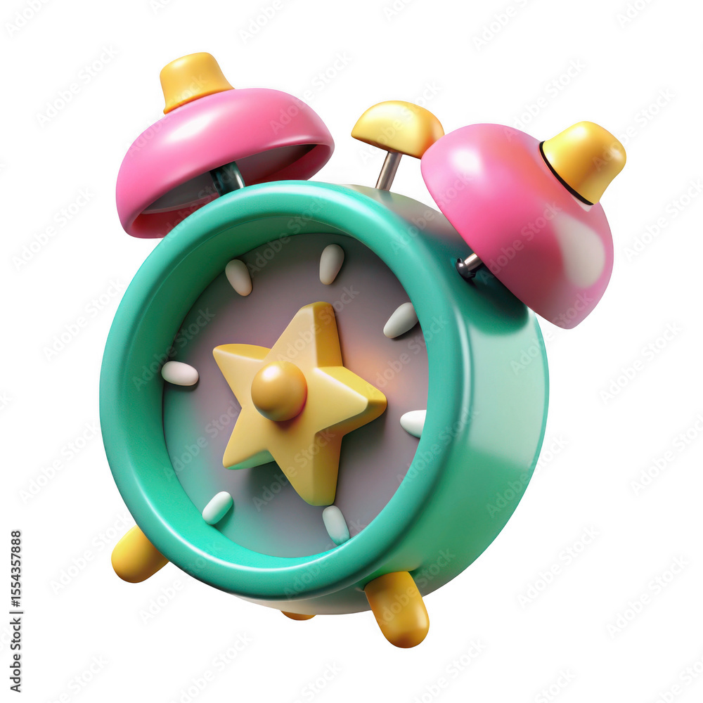 Poster 3d cartoon alarm clock isolated on transparent background