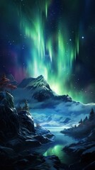 Fototapeta premium Northern Lights outdoors nature night.