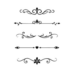 Decorative simple divider. Text dividers retro minimal line separators,  Vector isolated geometric wedding card heart separator elements set. Text dividers. . Hand drawn vector illustration. 
