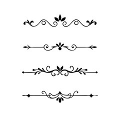 Obraz premium Vector dividers calligraphic line element.Set of Black Hand Drawn Rustic Doodle Design Elements. Decorative Floral Swirls, Scrolls, Text Frames, Dividers. Vintage Vector Illustration. 