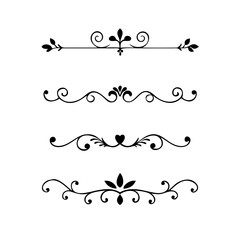 Vector dividers calligraphic line element.Set of Black Hand Drawn Rustic Doodle Design Elements. Decorative Floral Swirls, Scrolls, Text Frames, Dividers. Vintage Vector Illustration. 

