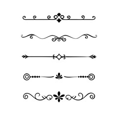 Fototapeta premium Vector dividers calligraphic line element.Set of Black Hand Drawn Rustic Doodle Design Elements. Decorative Floral Swirls, Scrolls, Text Frames, Dividers. Vintage Vector Illustration. 