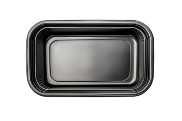 Top view of empty black plastic disposable takeout isolated on transparent background