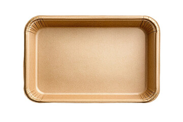Top view of empty brown kraft food tray shallow isolated on transparent background