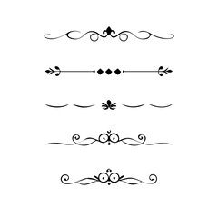 Obraz premium Vector dividers calligraphic line element.Set of Black Hand Drawn Rustic Doodle Design Elements. Decorative Floral Swirls, Scrolls, Text Frames, Dividers. Vintage Vector Illustration. 