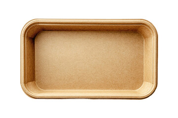 Top view of empty brown kraft food tray shallow isolated on transparent background