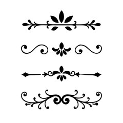 Vector dividers calligraphic line element.Set of Black Hand Drawn Rustic Doodle Design Elements. Decorative Floral Swirls, Scrolls, Text Frames, Dividers. Vintage Vector Illustration. 
