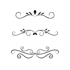 Vector dividers calligraphic line element.Set of Black Hand Drawn Rustic Doodle Design Elements. Decorative Floral Swirls, Scrolls, Text Frames, Dividers. Vintage Vector Illustration. 
