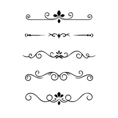 Vector dividers calligraphic line element.Set of Black Hand Drawn Rustic Doodle Design Elements. Decorative Floral Swirls, Scrolls, Text Frames, Dividers. Vintage Vector Illustration. 
