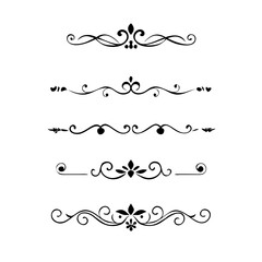 Fototapeta premium Decorative simple divider. Text dividers retro minimal line separators, Vector isolated geometric wedding card heart separator elements set. Text dividers. . Hand drawn vector illustration. 