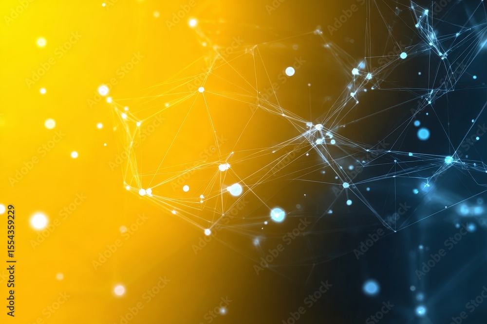 Poster abstract yellow polygonal system interconnected dots and lines for innovative data visualization