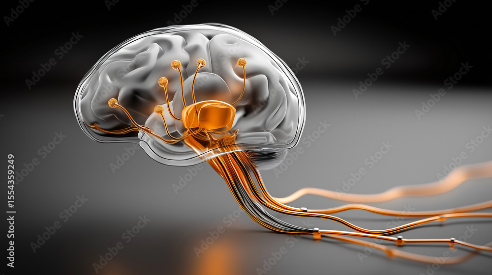Poster 3d illustration of abstract ai brain nervous system for large language model concept.
