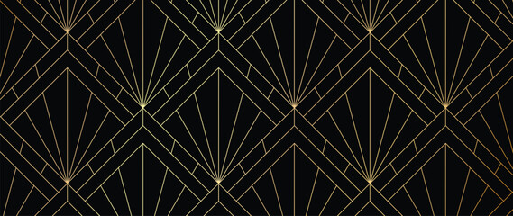 Luxury art deco pattern background vector. Abstract elegant art nouveau with delicate golden geometric line vintage decorative minimalist. Design illustration for wallpaper, banner, card, packaging.