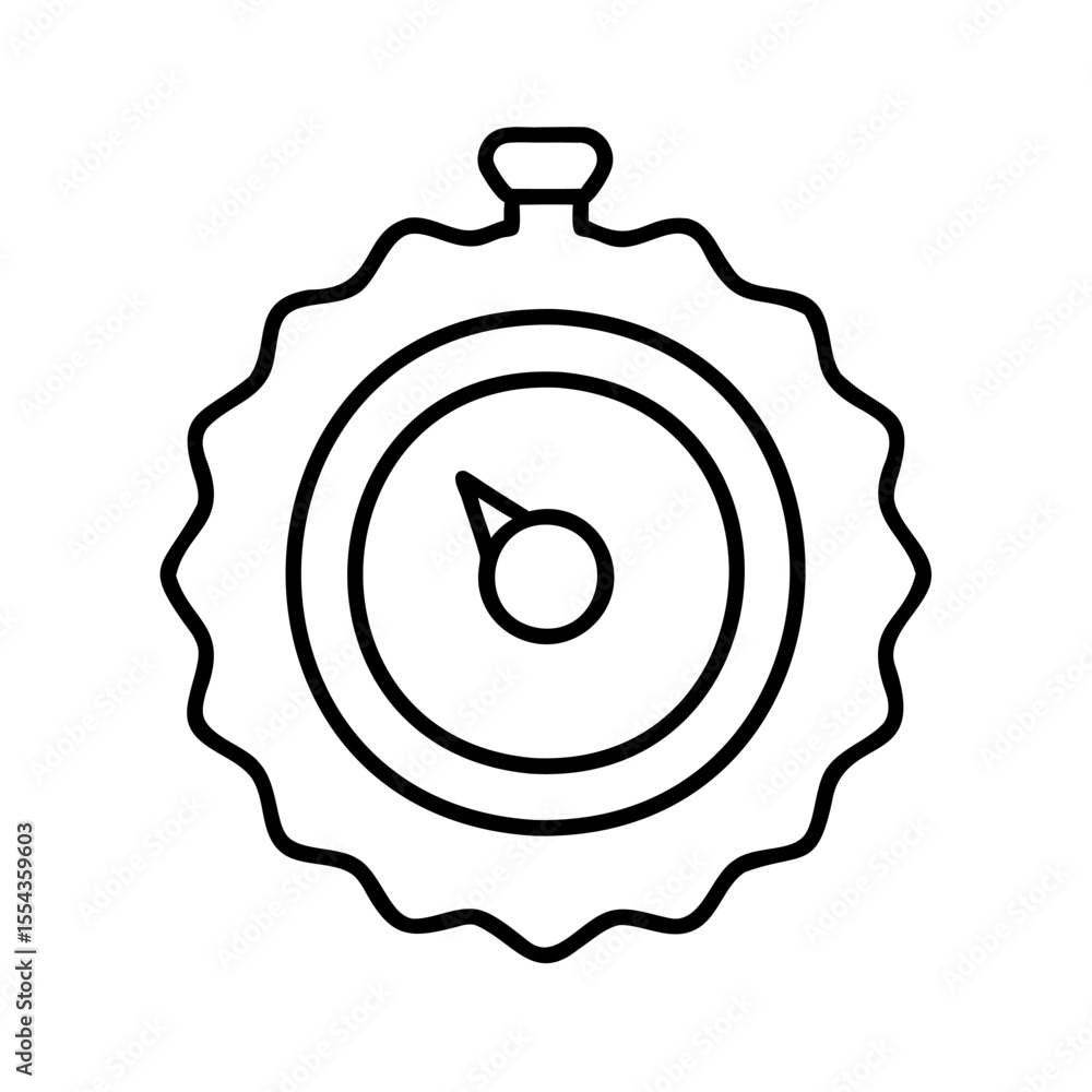 Poster line art stopwatch with a scalloped edge a central dial showing a pointer timer clock