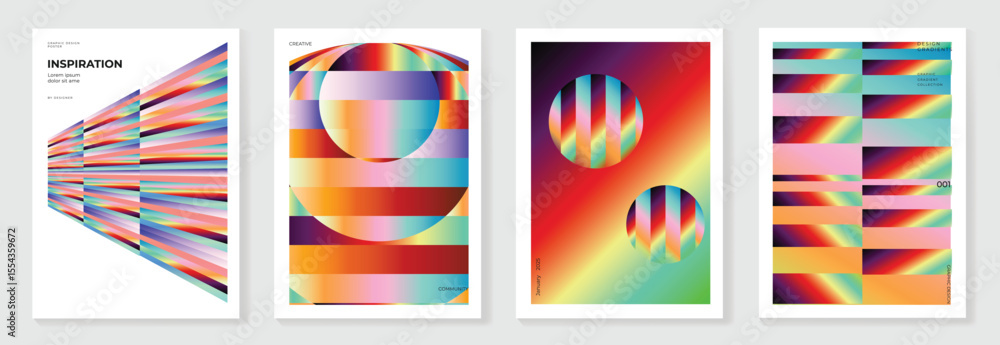 Aufkleber bifrost rainbow bridge gradient poster background vector set. cover template with vibrant perspectiv