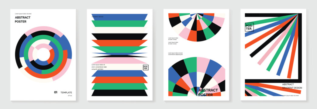 Rainbow bridge gradient poster background vector set. Cover template with vibrant perspective geometric prism shapes. Ideal design for social media, cover, banner, flyer.