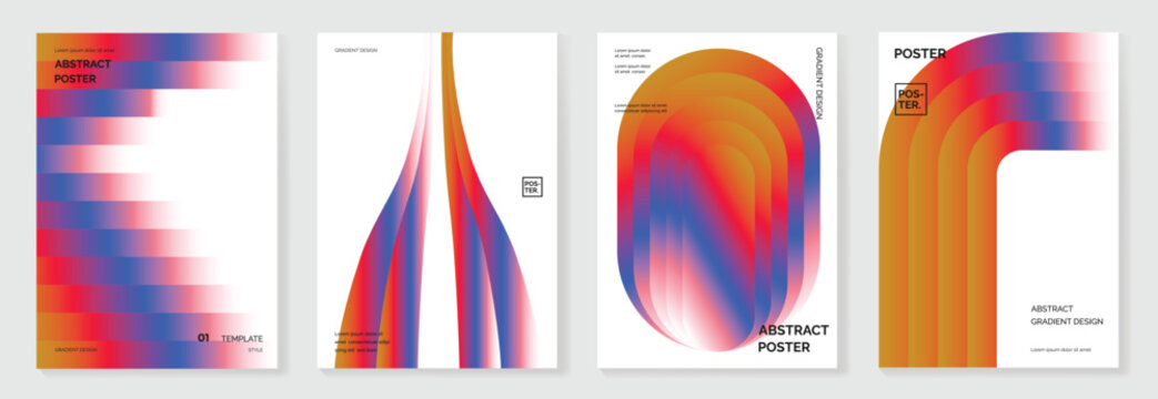 Rainbow bridge gradient poster background vector set. Cover template with vibrant perspective geometric prism shapes. Ideal design for social media, cover, banner, flyer.