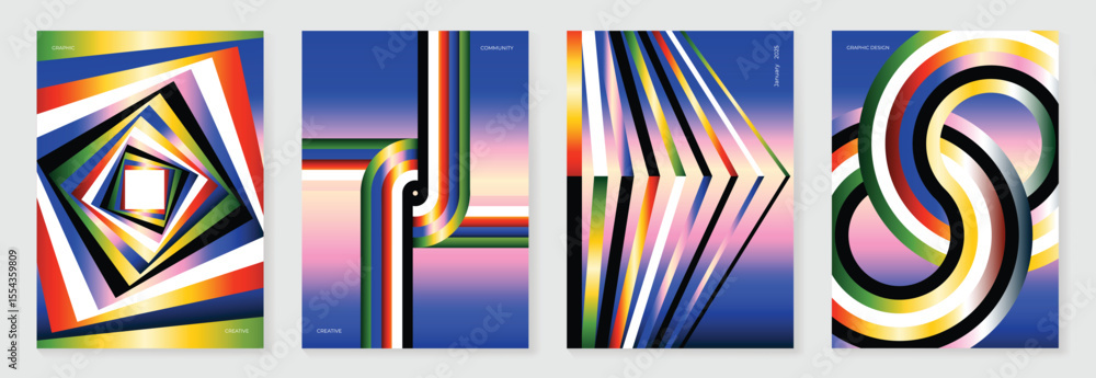 Aufkleber bifrost rainbow bridge gradient poster background vector set. cover template with vibrant perspectiv