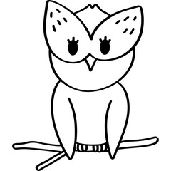 Owl Character is perched on a branch.with Halloween festive Hand drawn doodle