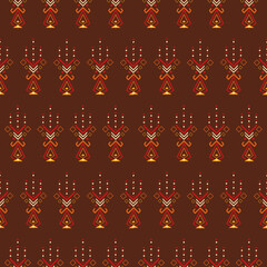 Unique traditional geometric ethnic seamless pattern on brown background.