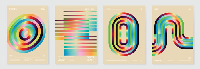 Rainbow bridge gradient poster background vector set. Cover template with vibrant perspective geometric prism shapes. Ideal design for social media, cover, banner, flyer.
