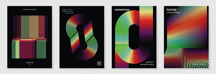 Obraz na płótnie Canvas Bifrost rainbow bridge gradient poster background vector set. Cover template with vibrant perspective geometric prism shapes. Ideal design for social media, cover, banner, flyer.