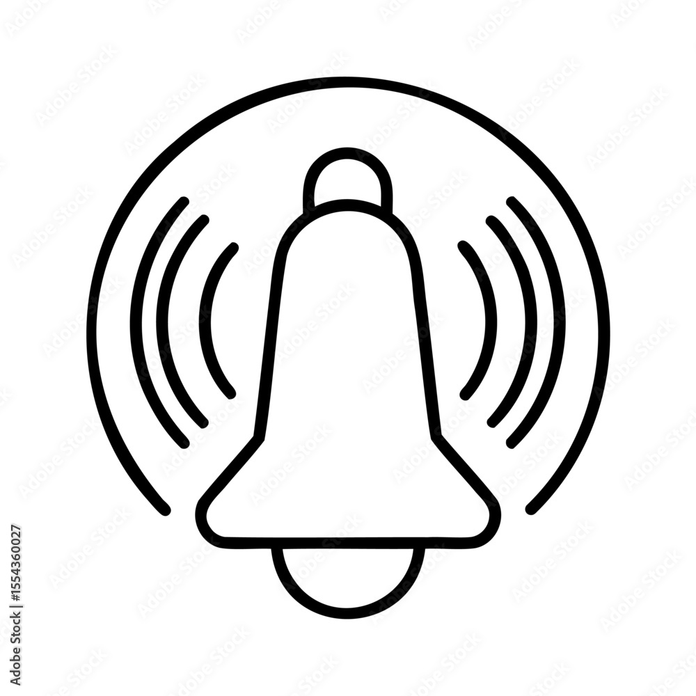 Poster line art bell icon with sound waves inside a circle on a background alarm alert