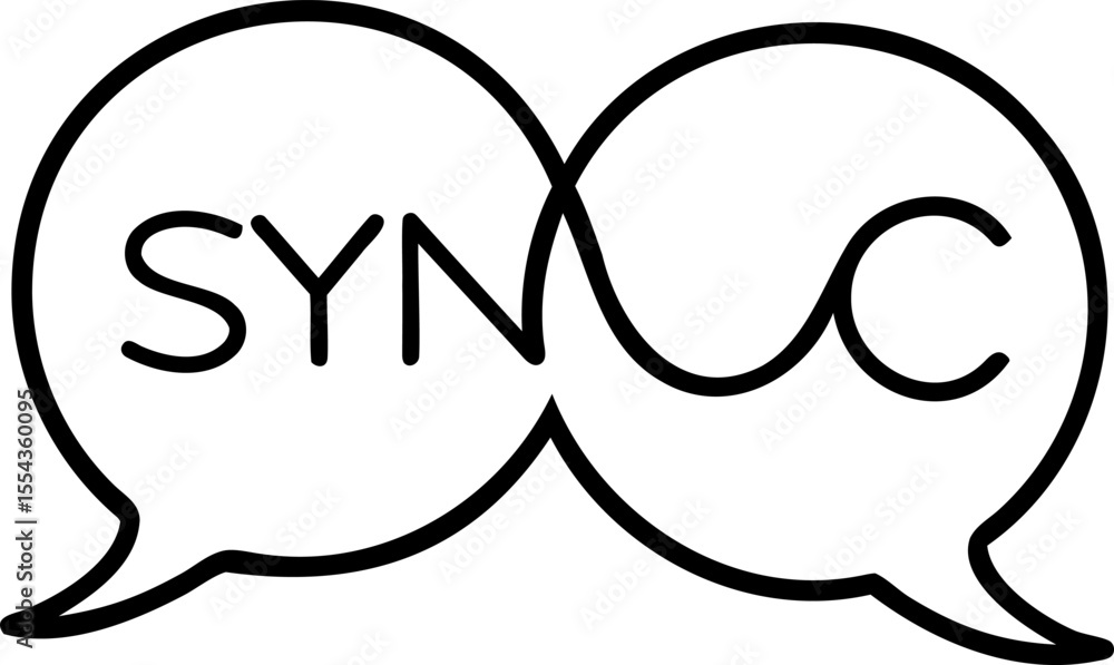 Aufkleber line art graphic of two overlapping speech bubbles with the word s y n c inside them