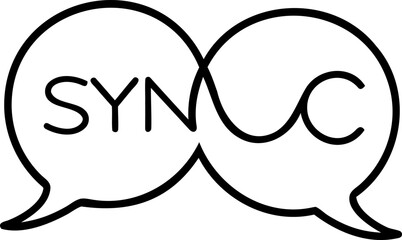 Line art graphic of two overlapping speech bubbles with the word S Y N C inside them