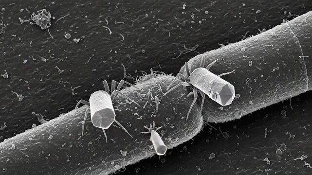 Microscopic View of Bacteriophages Attacking Bacteria in Intricate Detail