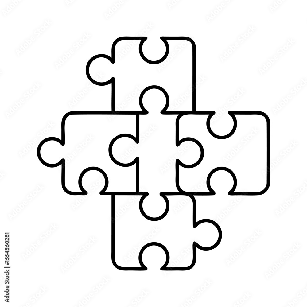 Poster line art puzzle pieces arranged in a cross shape on a background teamwork concept