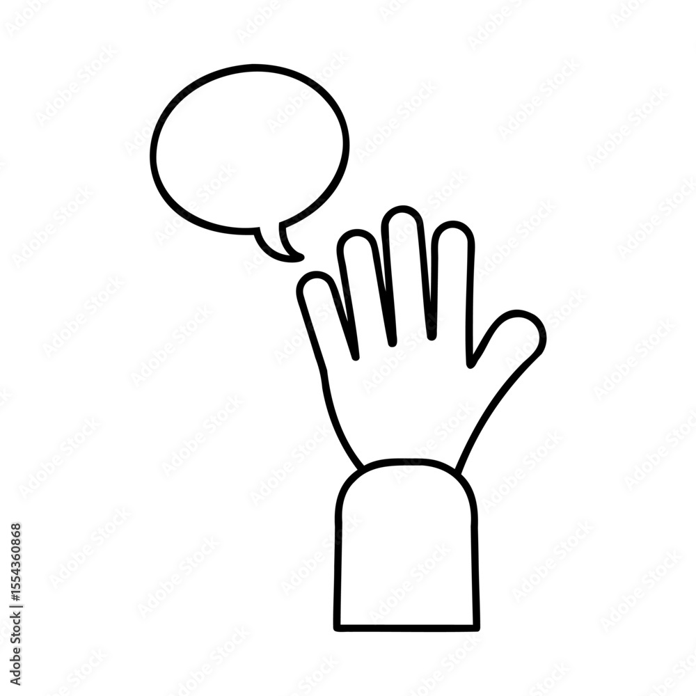 Aufkleber handdrawn line art of a hand with open palm speech bubble on background vector