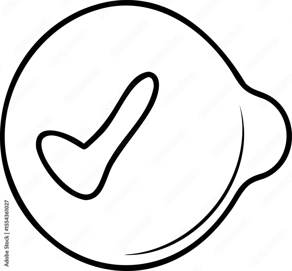 Poster line art check mark inside a circle with a curved side element on a background checkmark