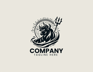 Powerful Wild Holy Bull Trident Ancient Mythic Beast Divine Symbol Vector Logo Design