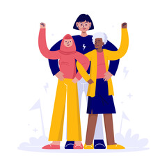 Empowered women and gender female equality flat vector illustration