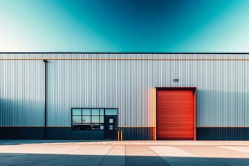 A contemporary design of a modern warehouse featuring an attached office unit.