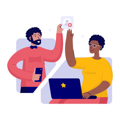 Making friends online on social media flat vector illustration