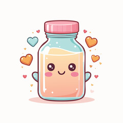 Cute Chibi Style Bottle with Bold Outlines in Simple Flat Vector Cartoon Design