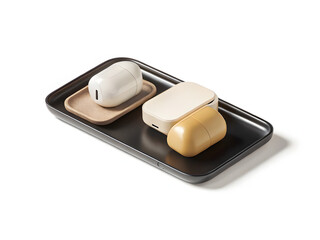 Isolated silver mobile device with a macro shot of butter on a white plate