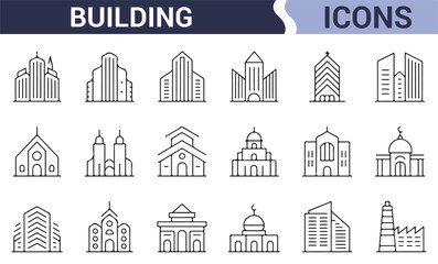 Minimalist Urban Design Icons for Cityscapes, Building Projects, and More