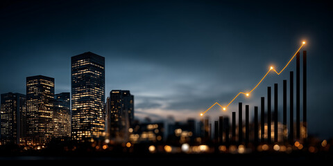 Market investment trends urban skyline financial graph growth business environment night view finance insights