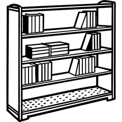 Bookshelf Outline Illustration – Hand-Drawn Vector of Wall Shelf Design

